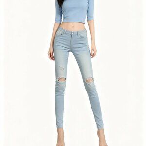 Garage Women's Lightwash Blue Distressed High Waist Jeggings Y2K Jeans Size 05